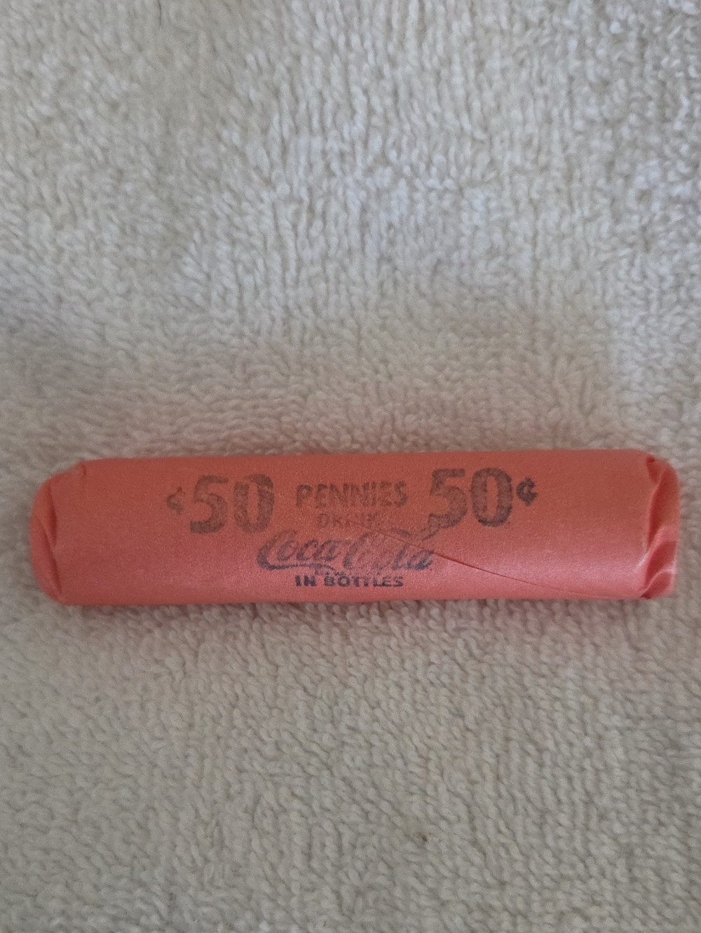Coca Cola Orange-Red Penny Coin Roll Wrapper W/Pennies